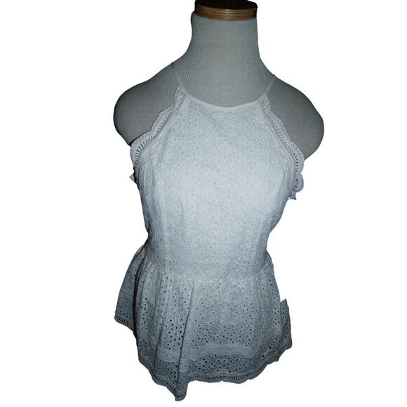 Lulus NWT White Embroidered Eyelet Peplum Blouse – Size S - Picture 1 of 7
